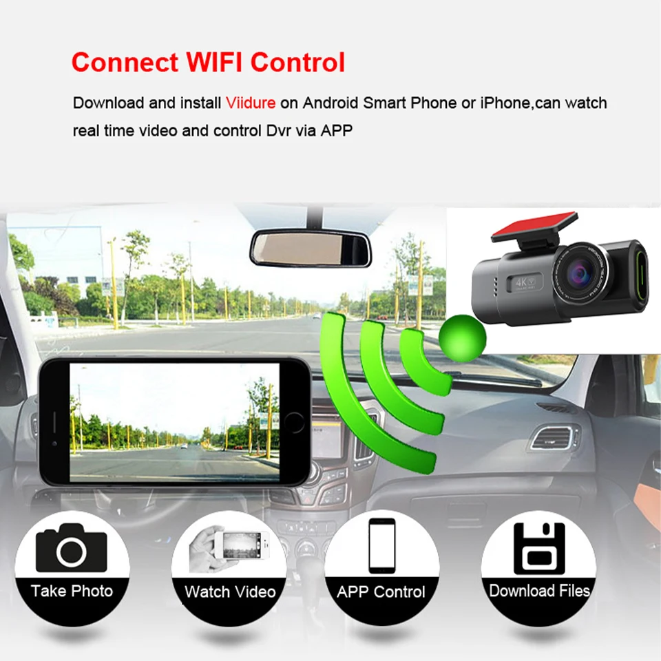 Dash Cam 4K GPS WIFI APP 24H Night Vision Mini 2 Lens Dashcam Car Camera DVR Video Recorder Rear view camera for car Black box-4