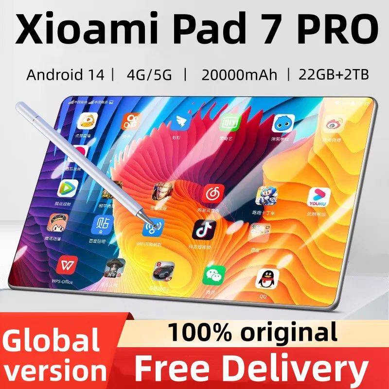 2025 New Product Xioami Global Version Pad 7 Pro Android 14 Tablet 22GB+2T 11inch HD 4K 20000mAh 5G Dual SIM GPS WiFi Tablets PC