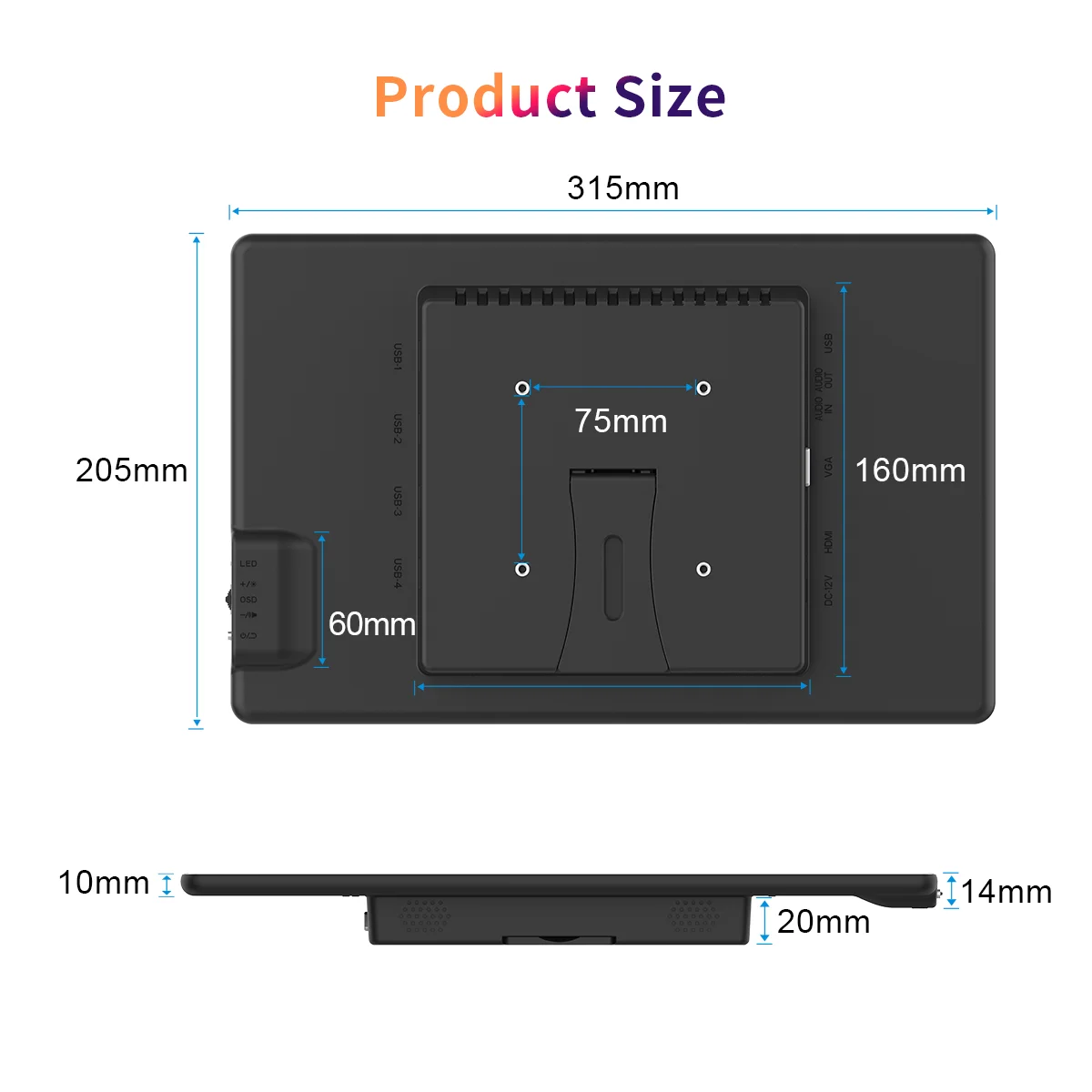 13.3 inch Touch Screen Monitor FHD 1920X1080 Suitable for Phone Laptop Inside Speaker Compatible with HDMI VGA USB Type-C-6