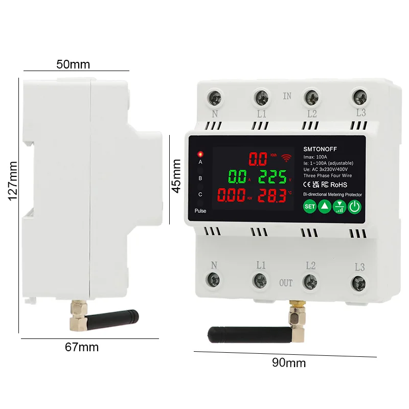 3 Phase 4 Wire 380V 100A Tuya WiFi Smart Bi-Directional Energy Power kWh Meter Auto-Reclosing Over Under Voltage Protector-5