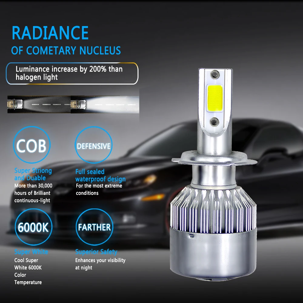 2pcs C6 72W H11 H4 Hi/Lo H1 H7 COB LED H11 HB3 9005 HB4 9006 Car Headlight Bulbs Car Fog Light 12V 7200LM Auto Headlamps-5
