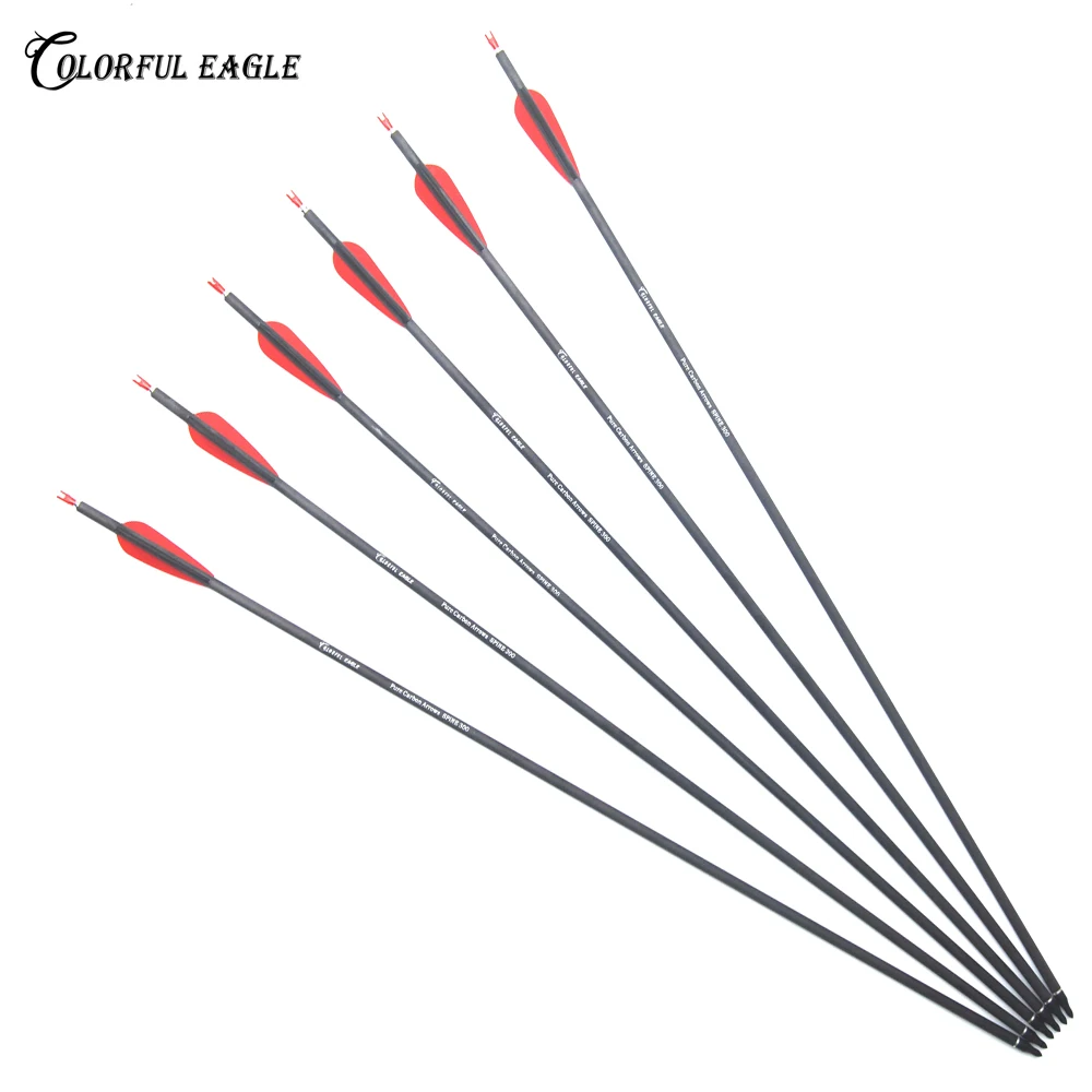 New Pure Carbon Arrow 28"/30"/31.5" Archery Spine300 400 Changeable Arrowheads Plastic Feathers for Hunting Compound Bow Arrows