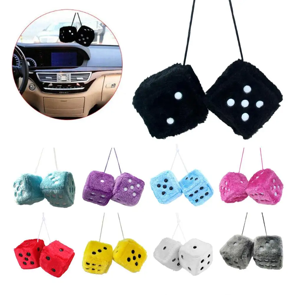 Long Hair Hot Stamping Dot Dice Plush Toy Cube Pendant Car Ornament Sieve Anime Car Decoration Accessories-4