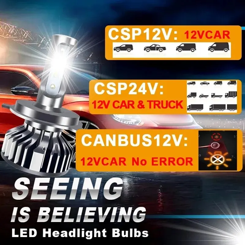 2PCS Car Lights H4 LED CANBUS LED H7 20000LM H11 Lamp for Car Headlight Bulbs H1 H3 H9 9005 9006 HB3 HB4 Fog Light 12V 24V-2