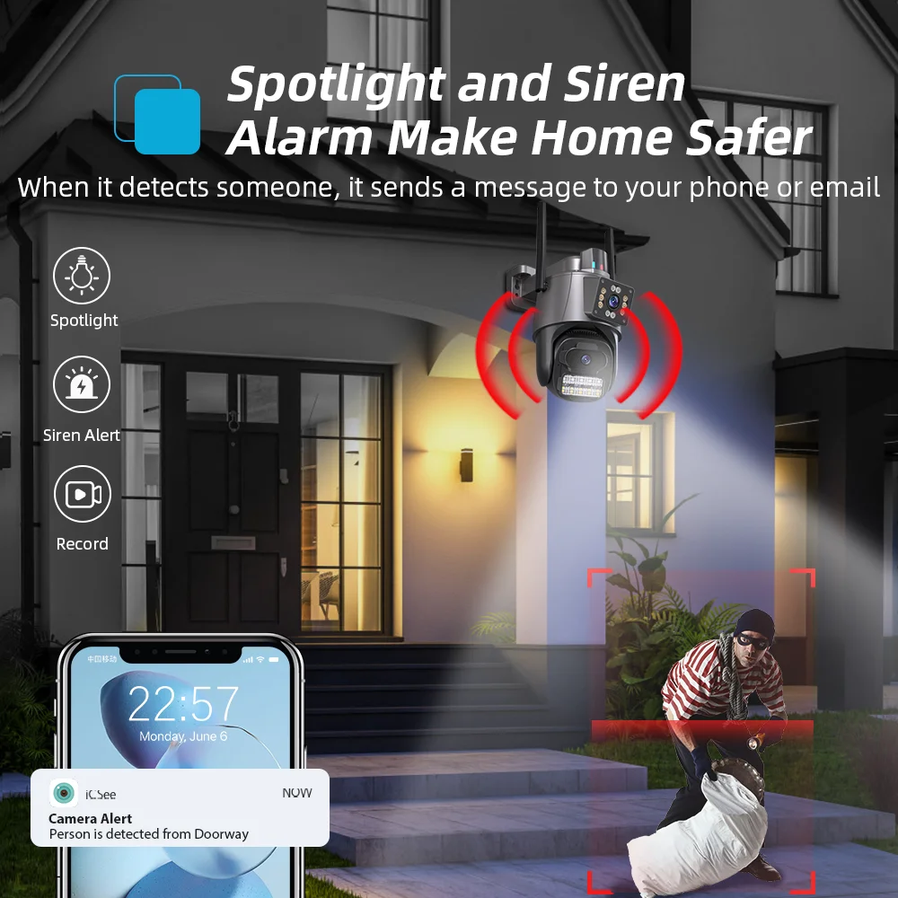 4K HD Dual Lens WIFI Camera 2K Dual Screen PTZ Camera Outdoor Auto Tracking Security Camera Waterproof Surveillance ICSEE-6