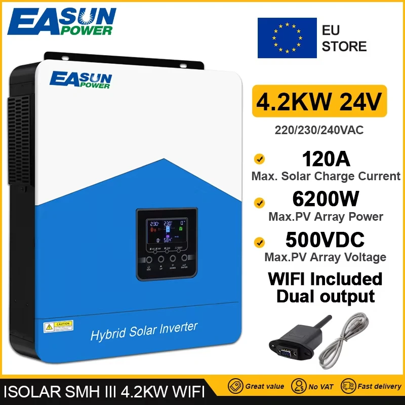 Easun Power 6.2kw 4.2kw 3.2kw 2.2kw 12v 24v 48v MPPT Hybrid Off Grid Pure Sine Wave 80a 110a 230v 50/60hz Solar Inverter Charger-4