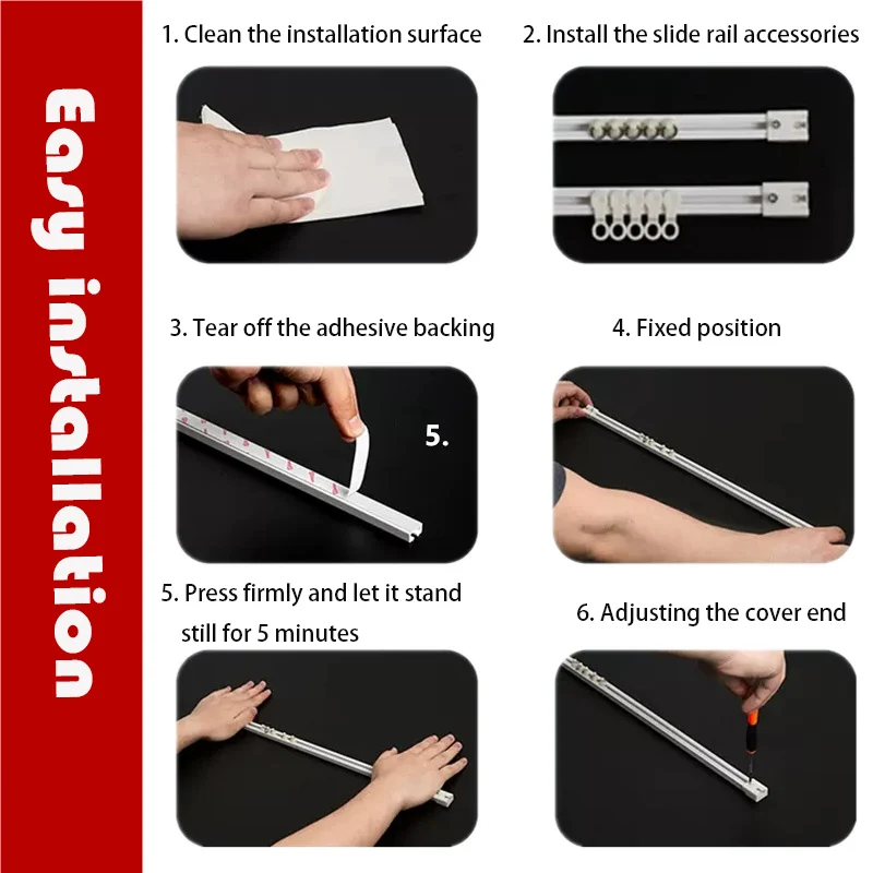 Self Adhesive Curtain Sliding Track Without Punching Nano Silent Track Top Mounted Side Mounted Home Window Decor Accessorie-3