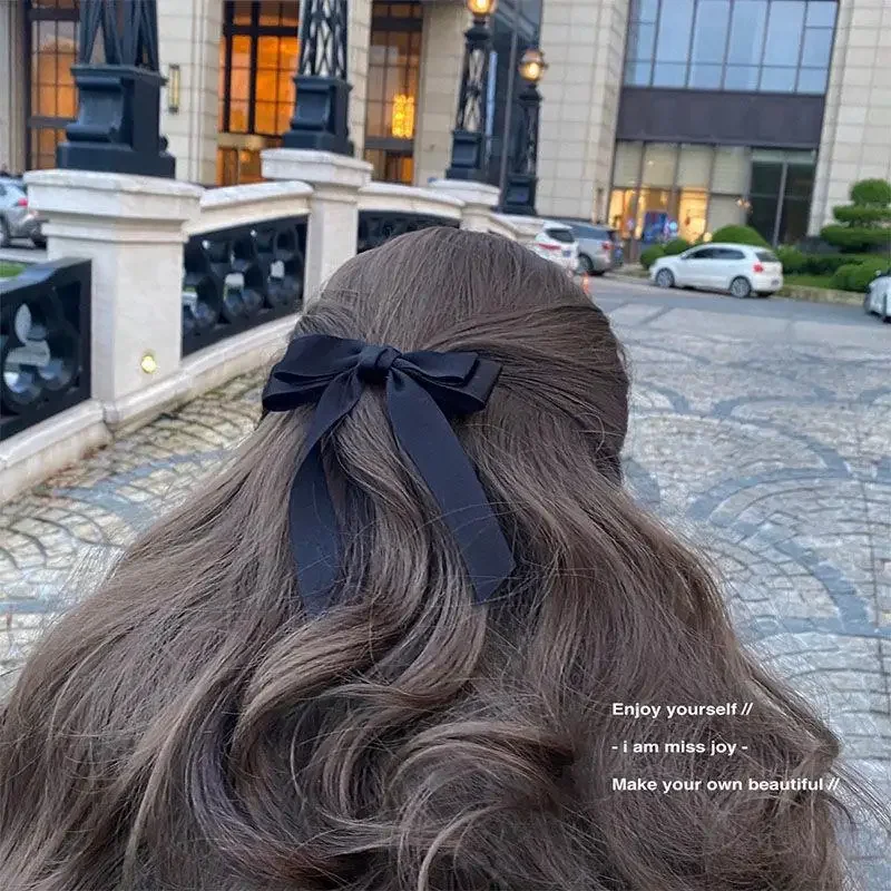 Fashion Cute Fabric Hair Bow Hairpin Women Ribbon Hair Clips Headwear Black White Bow Top Clip Female Hair Jewelry Accessories-5