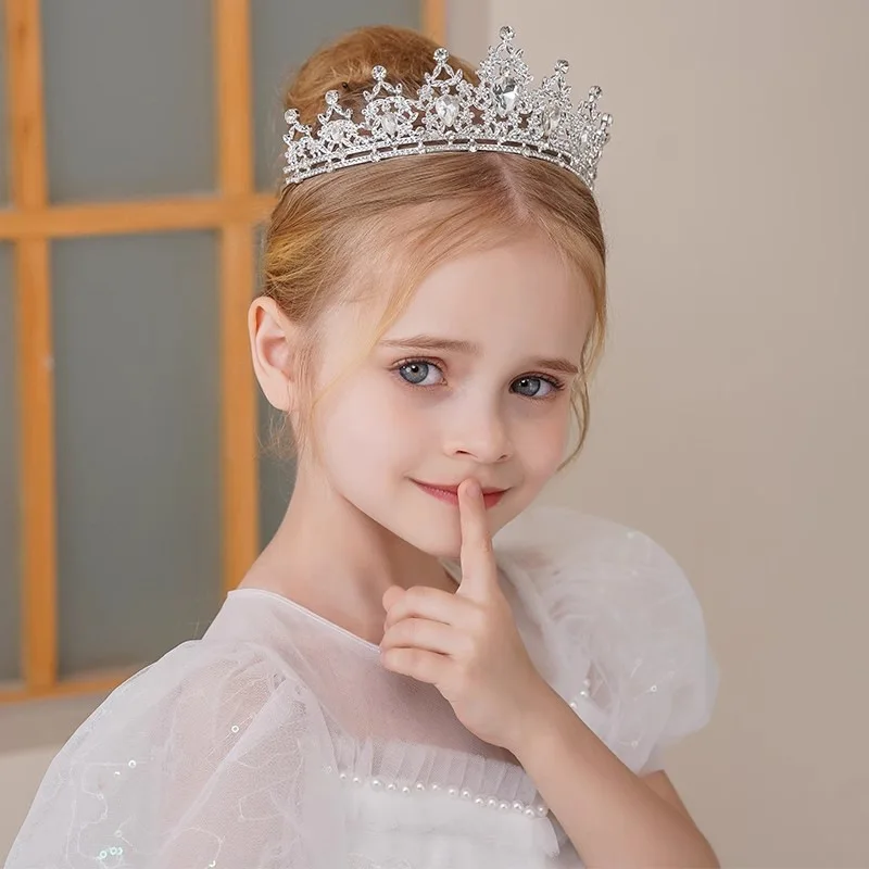 Children's Princess Crown Crystal Tiara Girls Hair Accessories High-end Atmosphere Dance Performance Birthday Gift Crown-6
