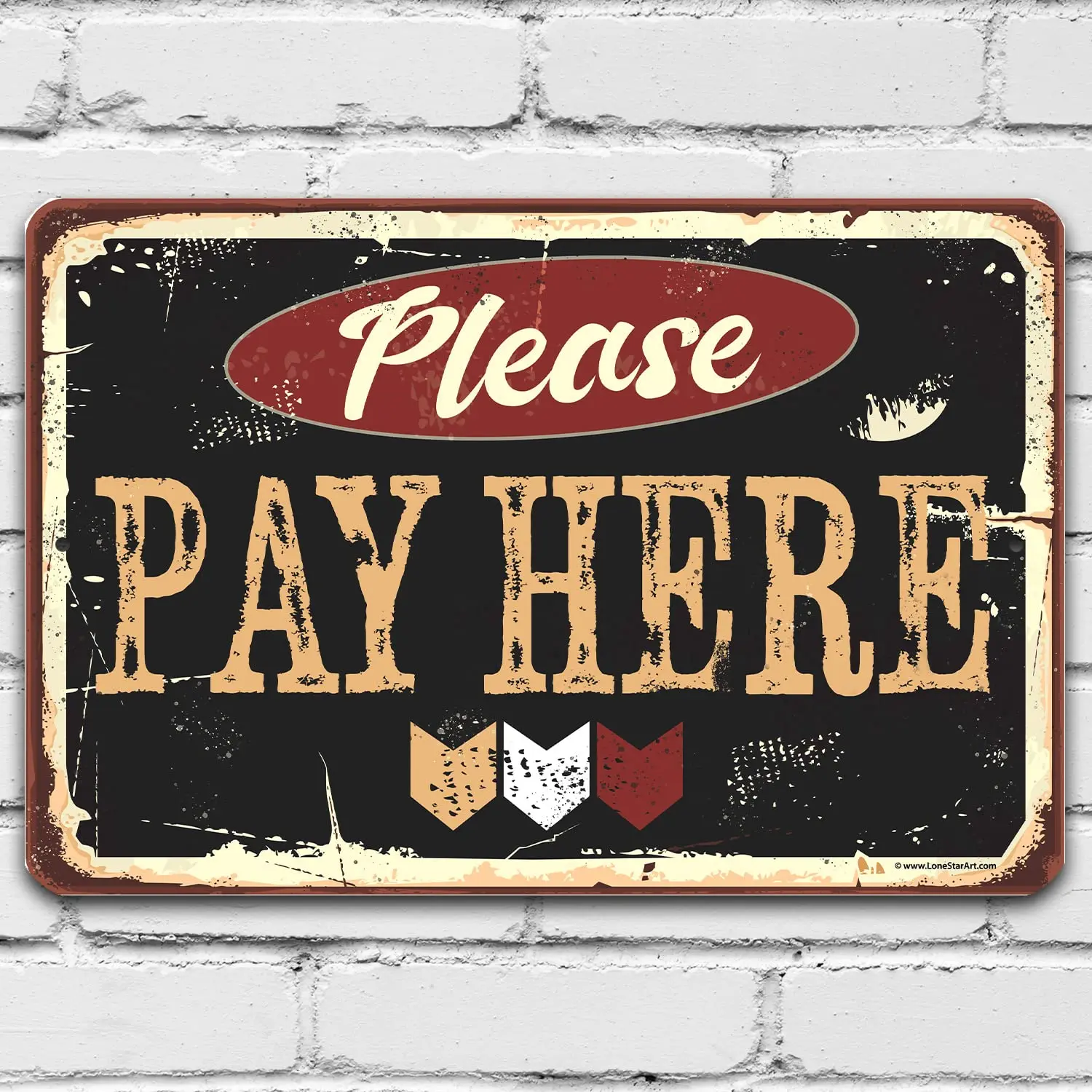 1p,Please Pay Here Metal Sign - Classic Bar and Restaurant Cashier Counter Display, Business Sign Store Policy Signage, 8x12 Use