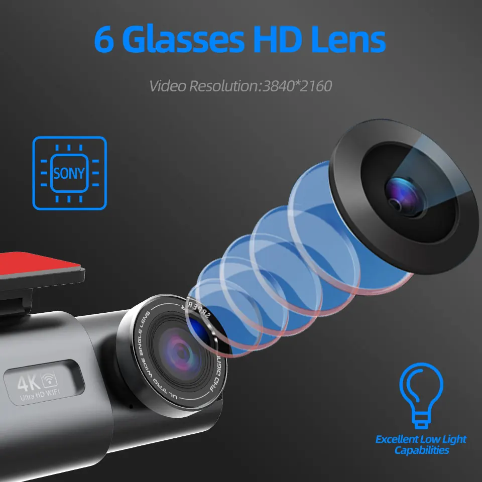 Dash Cam 4K UHD Recording Car Camera DVR Night Vision Video Recorder Built-In Wi-Fi Support Dual Lens GPS 24H Parking-3