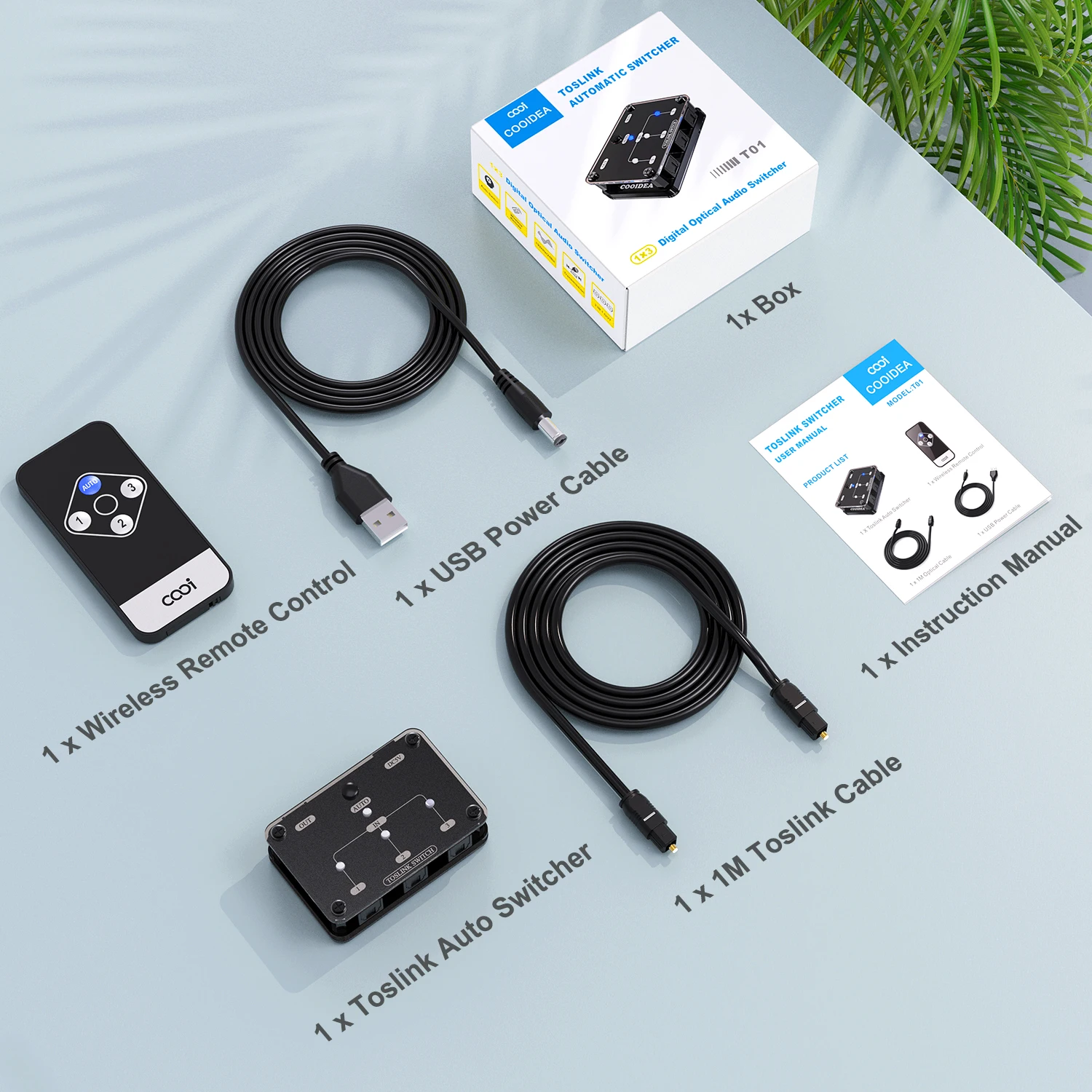 COOIDEA  SPDIF/Toslink Automatic Switch Digital Optical Switcher 3x1 with Wireless Remote Control Supports 192k/24Bit-6