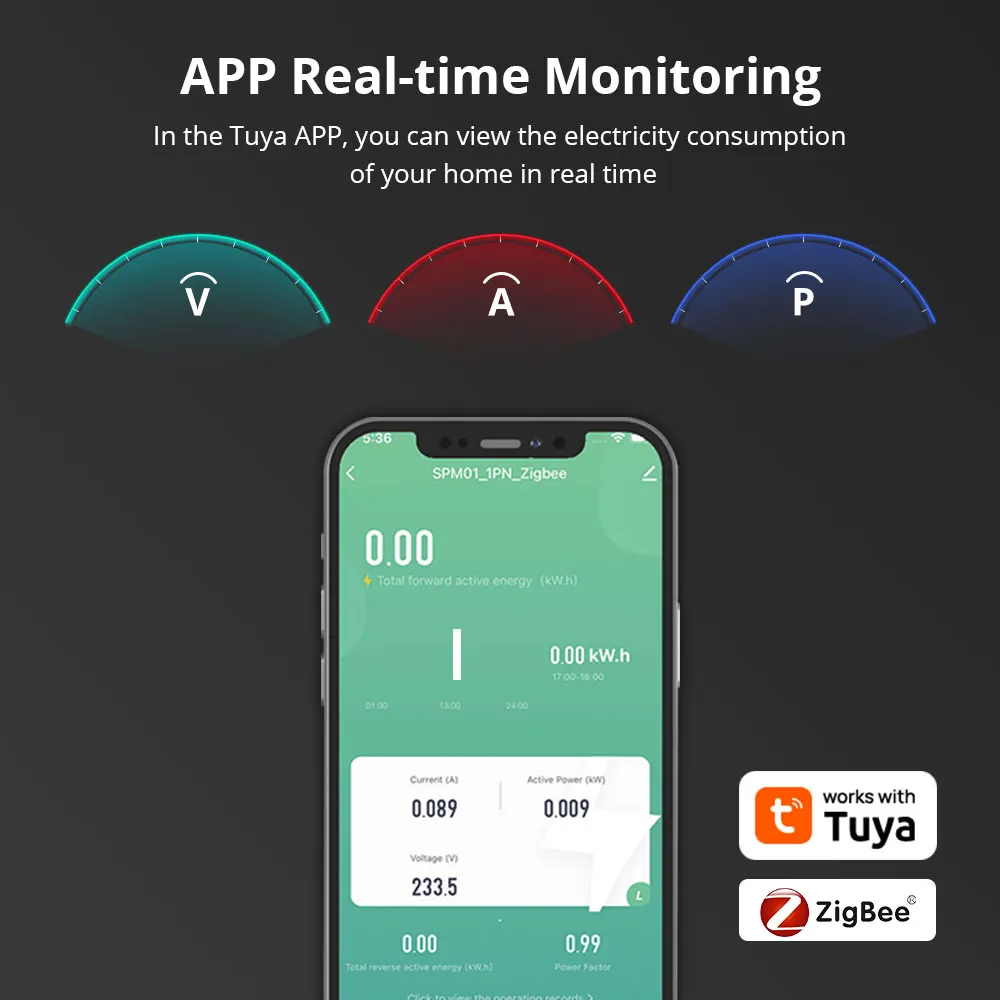 Yagusmart Zigbee WiFi Smart Home Electric Energy Meter Power Consumption Meter Sensor Zigbee2MQTT Measure Alarm Work with Tuya-3