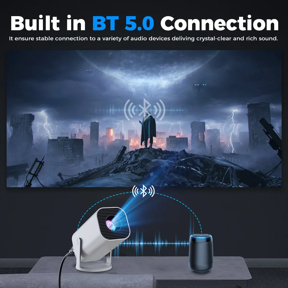 Smart Mini Projector 4K Android 12.0 720P Native 1280*720P Dual WIFI6 BT5.0 Outdoor Portable 180°Rotable Cinema Beam Projector-3
