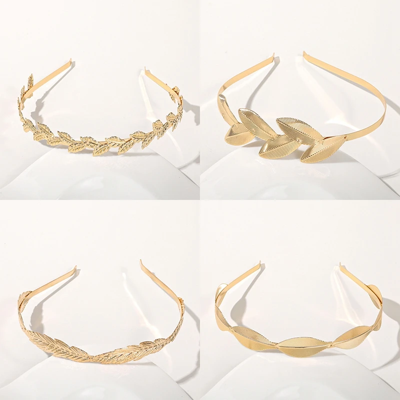 New Gold Color Leaf Headband Headpiece Crown Tiara Headdress Goddess Greek Head Jewelry Bride Wedding Hair Accessories-2