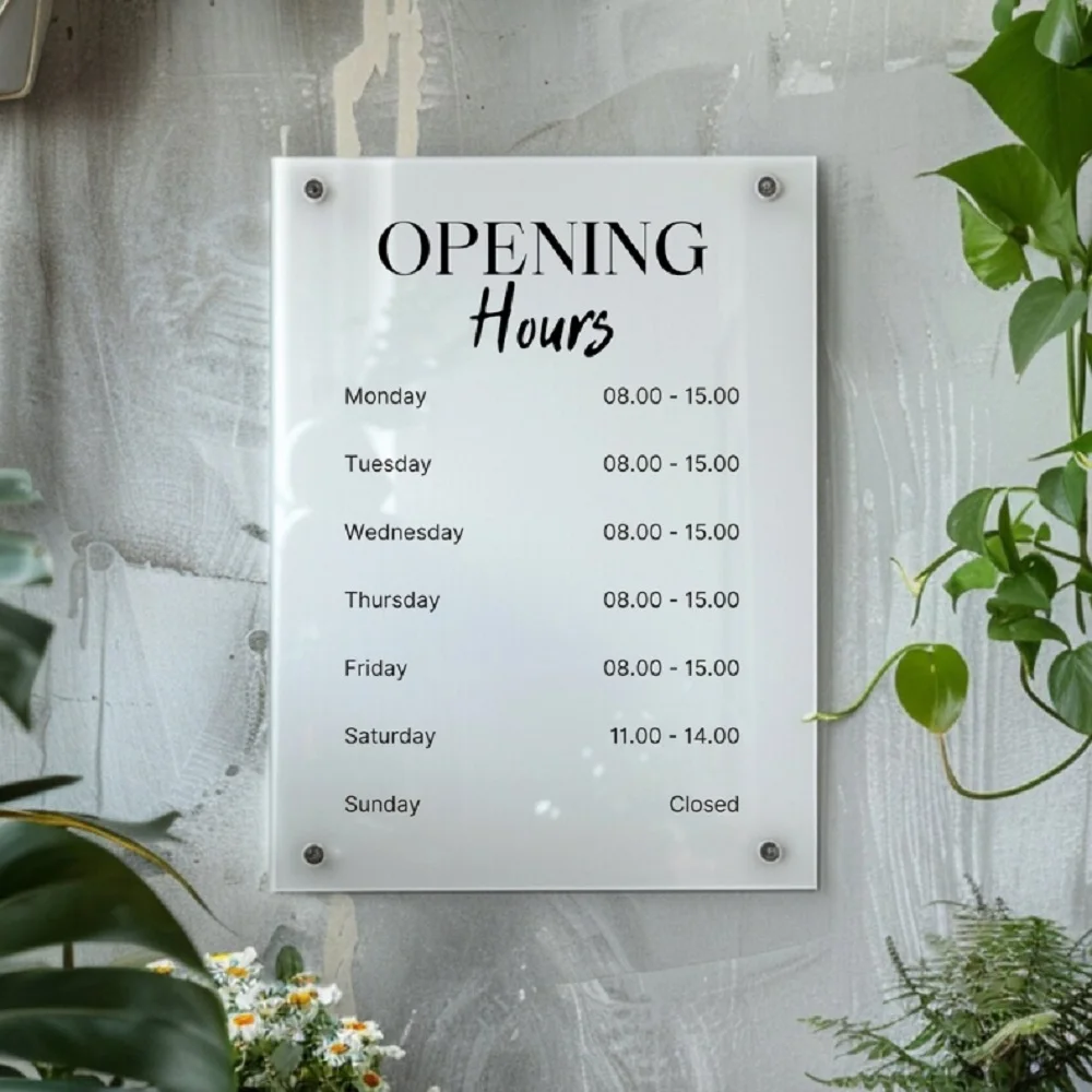 Custom Printed Acrylic Business Hours Sign Shop Opening Times Outdoor Office Sign Reception Signage Plaque-4