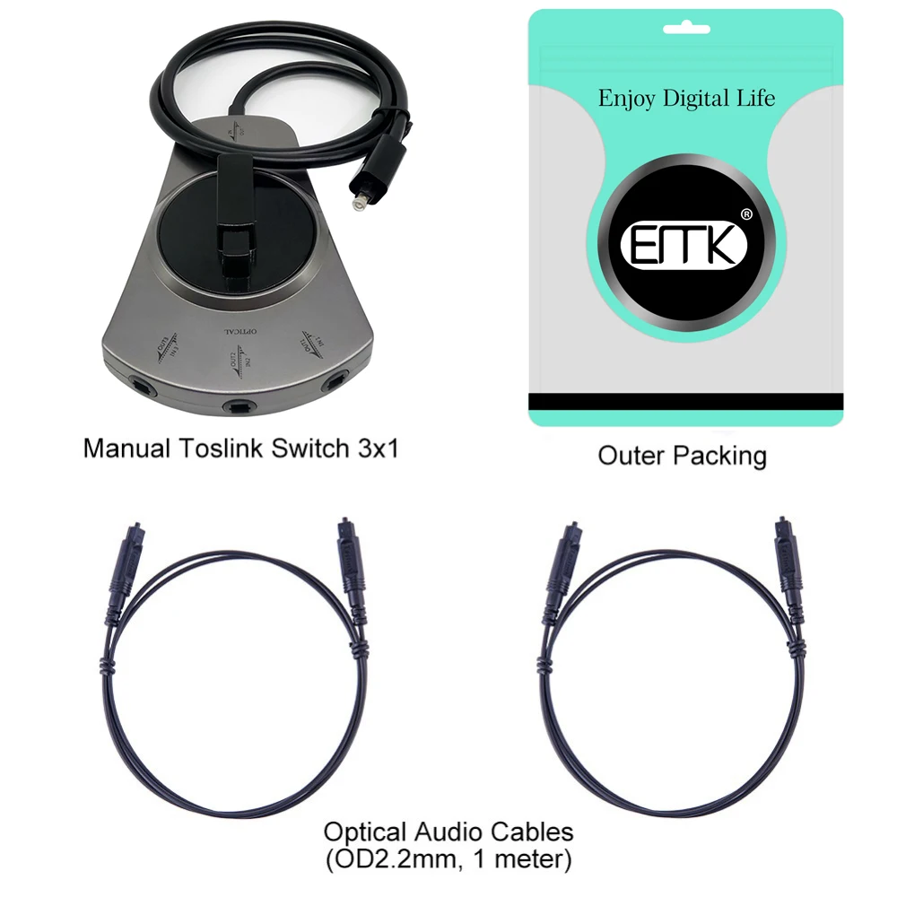 EMK 3-Way Digital Toslink Switch SPDIF Optical Audio Switch Toslink Cable Switcher Selector Hub Box for DVD CD player-6