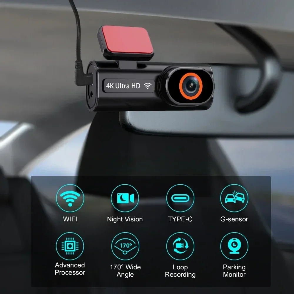 QOZ Dash Cam Dual Lens 4K UHD Recording Car Camera DVR Night Vision Video Recorder Built-In Wi-Fi Support GPS 24H Parking-3