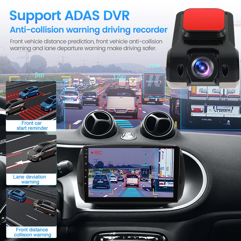 Car Android Navigator USB HD 1080P 170° DVR Driving Recorder Media Comes with ADAS Driving Assistance Function Recorder Night-2
