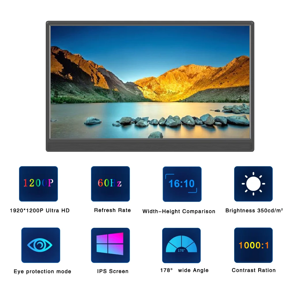 Touchscreen 16 inch 1920x1200 16:10 HD IPS Panel LCD Portable Monitor Secondary Monitor For PS4/PS5 Xbox Switch Laptop PC Gamer-3