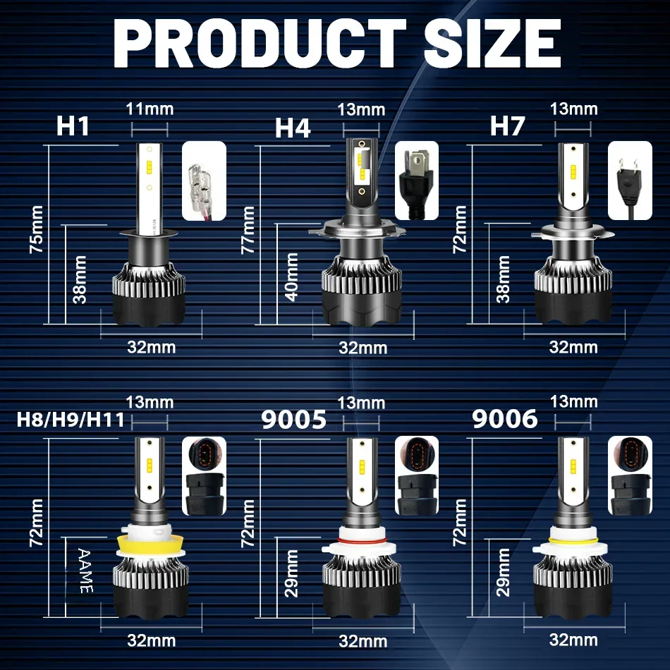 Dualvision H4 LED Headlight 800W 3570 CSP LED H7 H1 H11 H8 9005 9006 HB3 HB4 H9 4300K 6500K 8000K 2PCS Fog Lights Mini Diode 12V-6