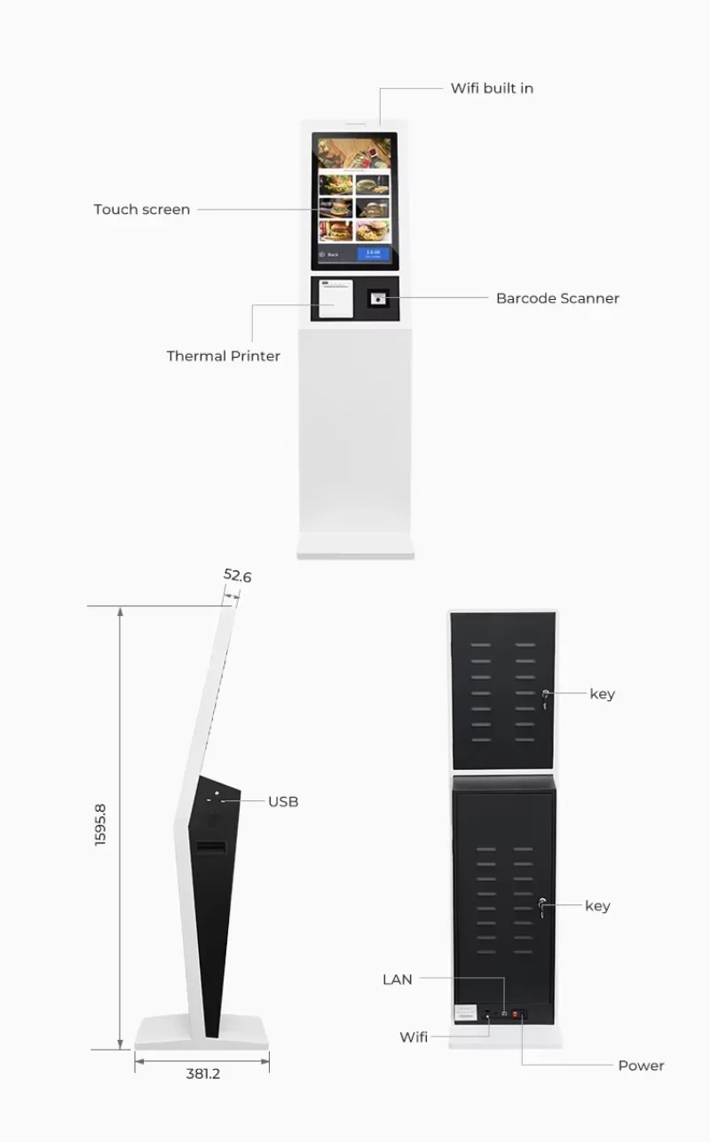 Payment Kiosks Touch Screen Kiosk 15.6 Inch 215. Inch Wall-mounted Pos Machine Self Ordering Payment terminal Kiosk Self Service-6