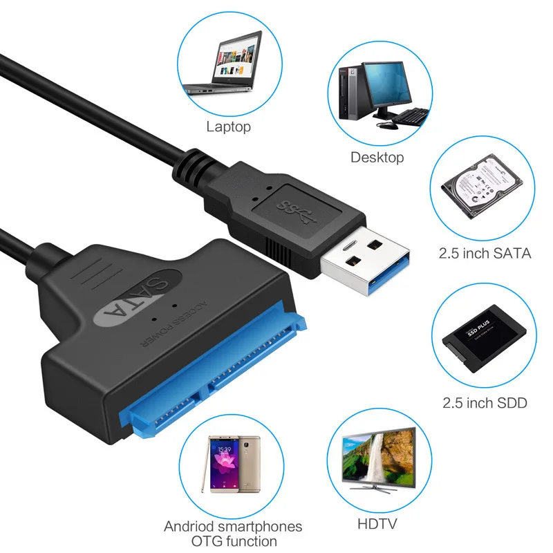SATA to USB 3.0 / 2.0 Cable Up to 6 Gbps for 2.5 Inch External HDD SSD Hard Drive SATA 3 22 Pin Adapter USB 3.0 to Sata III Cord-6