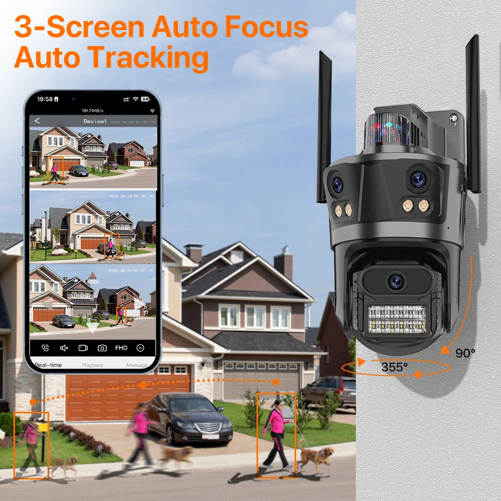 6K WIFI Camera Three Screen Three Lens WiFi Security 4K IP Camera Dual Lens Color Night Vision Auto Tracking Surveillance iCSee-3