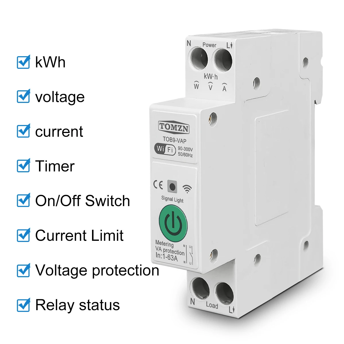 TOMZN 63A 1P+N WIFI Smart Switch Energy Meter Kwh Metering Monitoring Timer Relay MCB TUYA smartlife voltage current protection-4