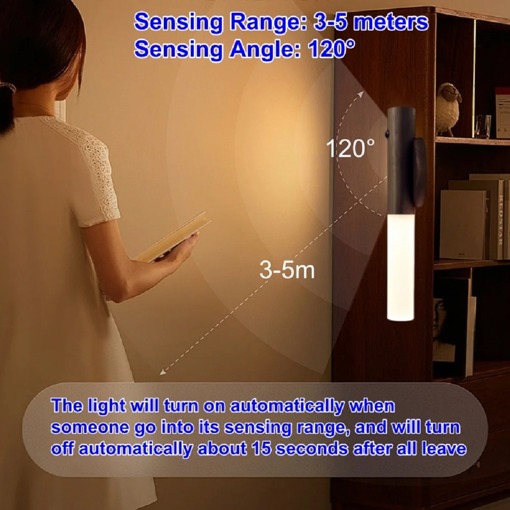 Wireless Motion Sensor LED Night Light Rechargeable Auto Induction Wall Lamp for Kitchen Closet wardrobe Toilet Staircase Decor-5