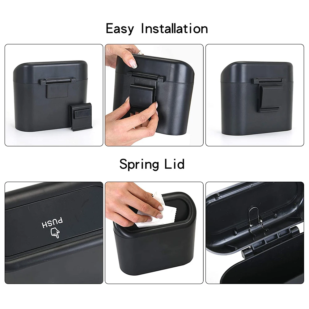 Portable Hanging Mini Car Trash Can,Wastebasket Trash Can with Lid, for Car Office Home,Auto Storage Bin Accessories-3