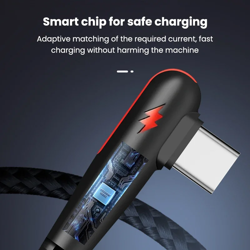 NNBILI 120W fast charging USB to Type-C cable, nylon braided, 90 ° elbow design with high power output suitable for Huawei oppo-4