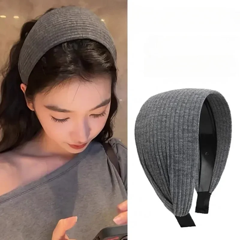 New Soft Wide Knitting Cotton Hairbands for Women Girls Korean Neutral Solid Turban with Teeth Head Band Headwear Accessories-4