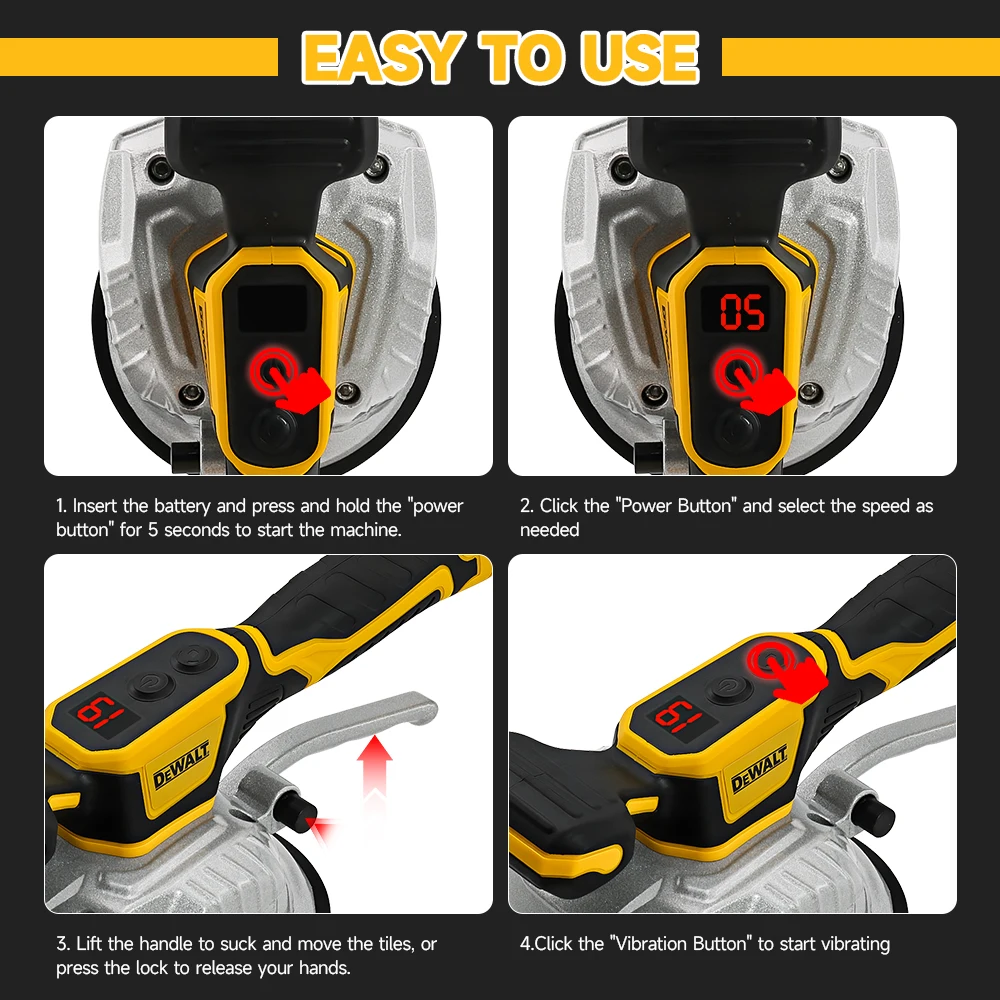 Dewalt 20V Battery Tiling Tiles Machine Tiles Vibrator Suction Cup 8 Gear Floor Vibrator Leveling Tile Installation Power Tools-5