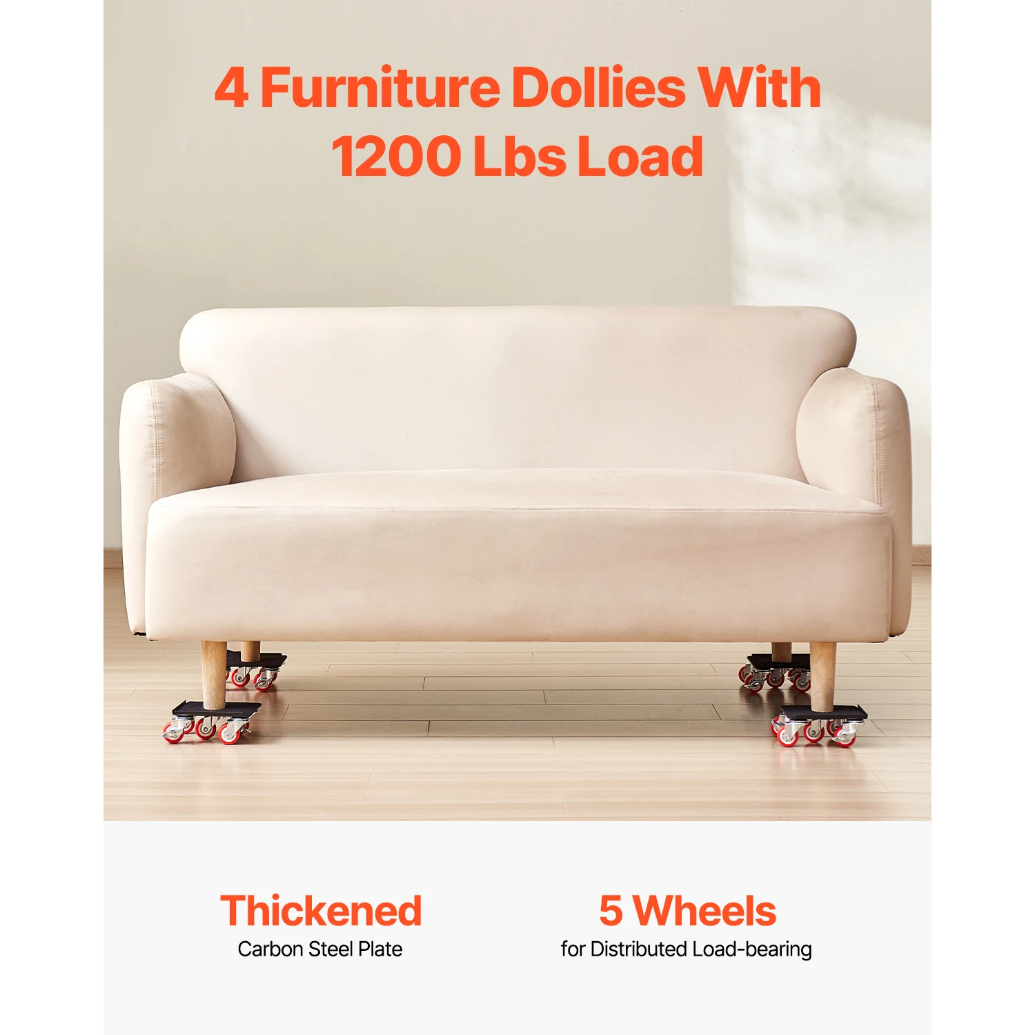 VEVOR 4PCS Furniture Dolly 1200Lbs/3474Lbs Fridge Movers with 5 360° Rotation Wheels & Lift Slider Tool Set for Appliances Sofa-2