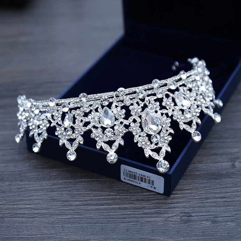 Wedding Hair Tiara Crystal Bridal Tiara Crown Silver Color Diadem Veil Tiaras Wedding Hair Accessories Headpieces Head Jewelry-6