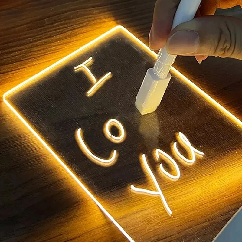 Diy Notepad LED Drawing Board Glowing Acrylic Message Board With Pen Erasable Children's Drawing Letter Message Board Night Lamp-3