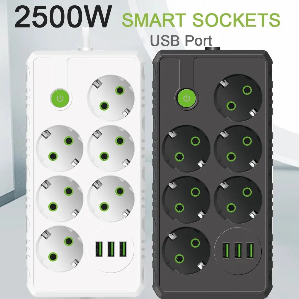 EU Plug AC Outlets Multitap Power Strip Electrical Socket 2m Extension Cord With USB Ports Fast Charging Network Filter Adapter-2