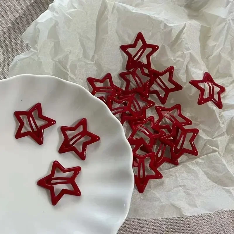10 Pcs/Lot New Red Star Snap Clip for Girl Waterdrop Barrettes Black Hairpin Women Silver Hair Clip Accessories Kawaii BB Clip-5