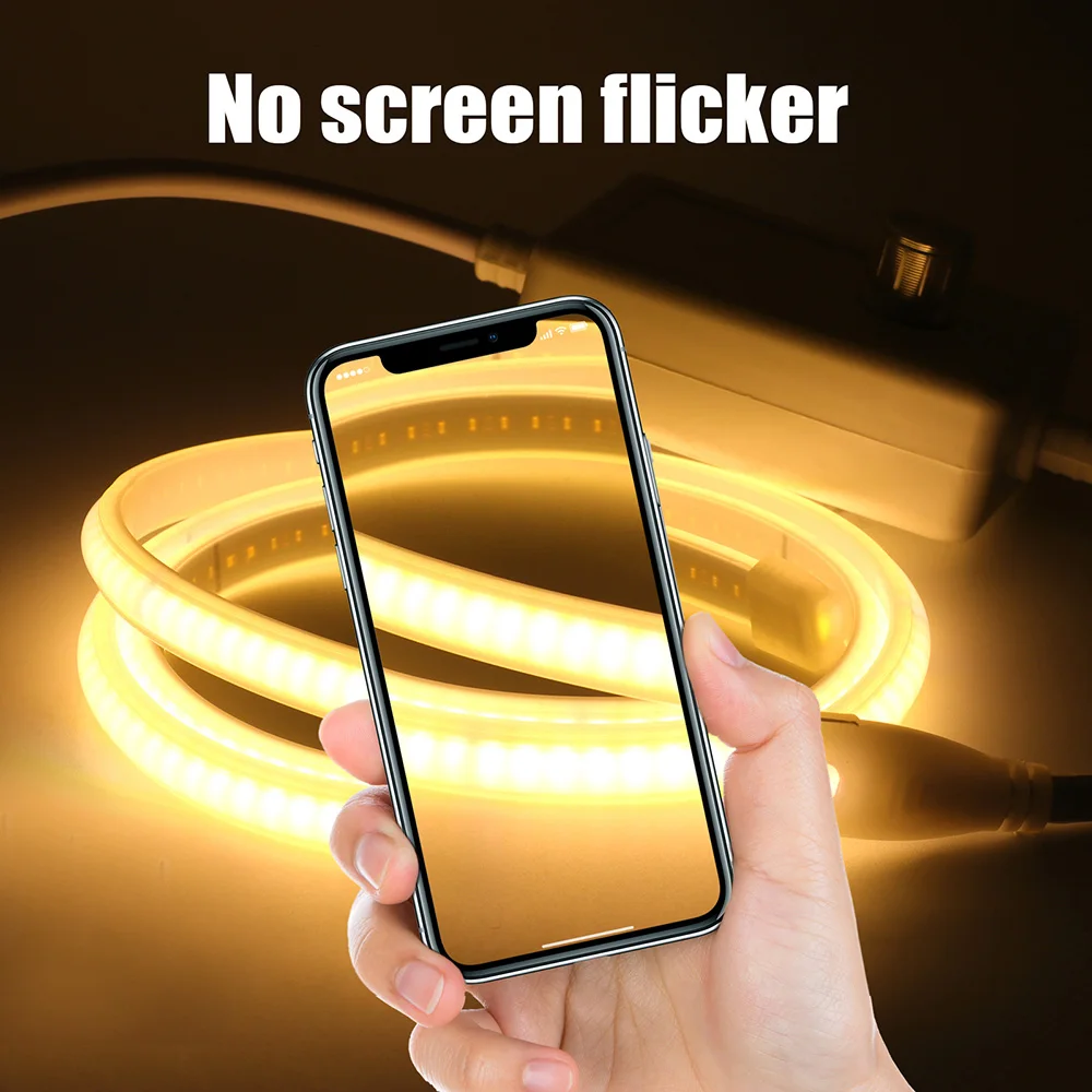 Dimmable COB LED Neon Strip Light with Adhesive Dimmer Power Plug 220V 230V 240LED Flexible Tape Lamp Waterproof Liner Lighting-3