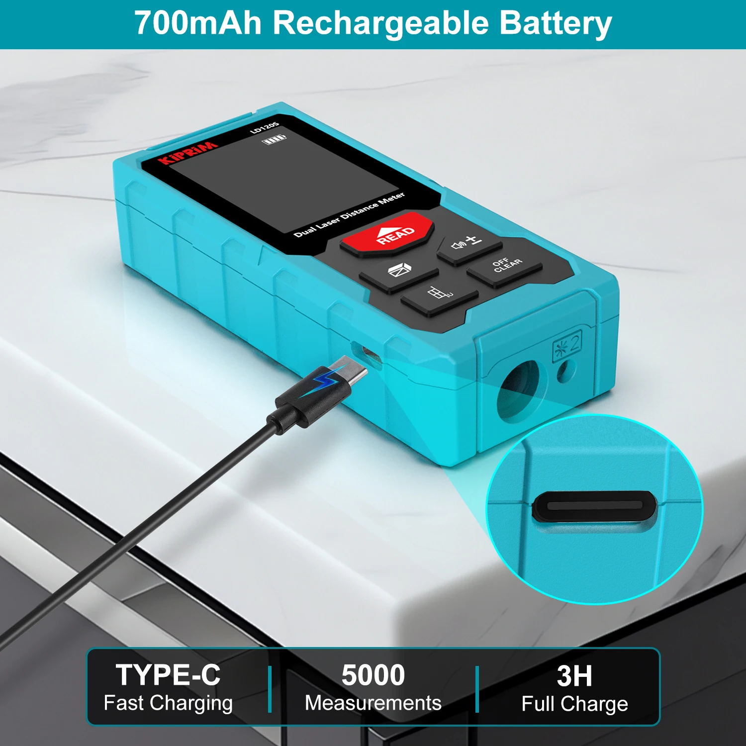 Kiprim Dual Laser Distance Meter Rechargeable Bilateral Laser Rangefinder 120m Digital Tape Measure Angle Measurment Tool-3