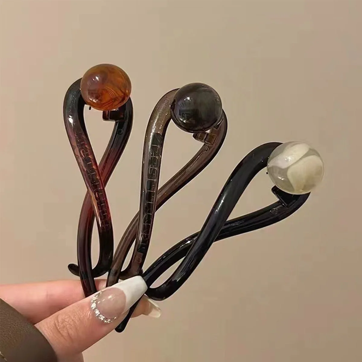New Twist Hair Clip Plastic Acrylic Bead Imitation Pearl Hairpin Twisted Design Women Hair Accessories-2