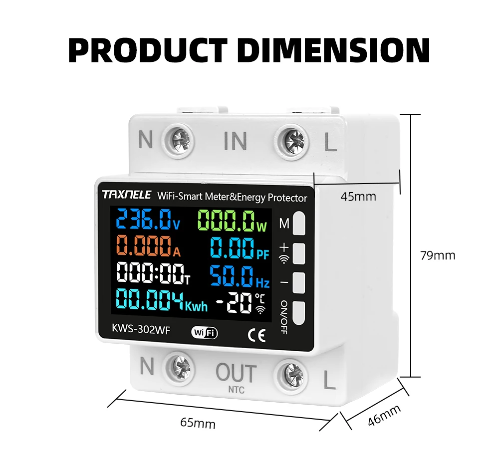 TUYA WiFi Smart Power Meter Over Under Voltage Protection Relay Switch Circuit Breaker Energy kWh Temperature Meter Smart Life-6