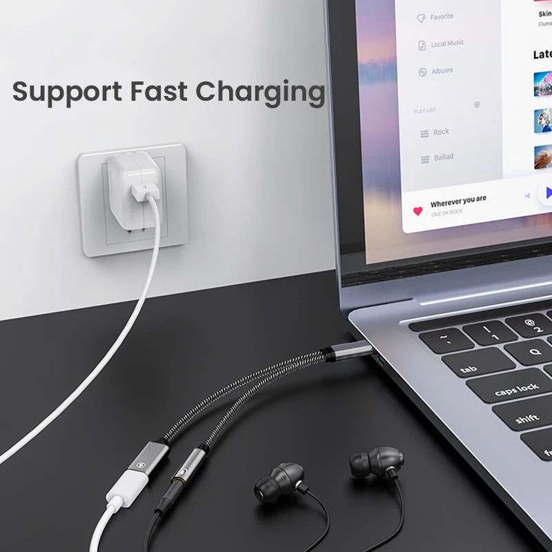 2 In 1 Type USB C To 3.5mm Jack Earphone Charging Cable Converter Type C to 3.5 Audio OTG Adapter for Macbook Air Samsung Huawei-3