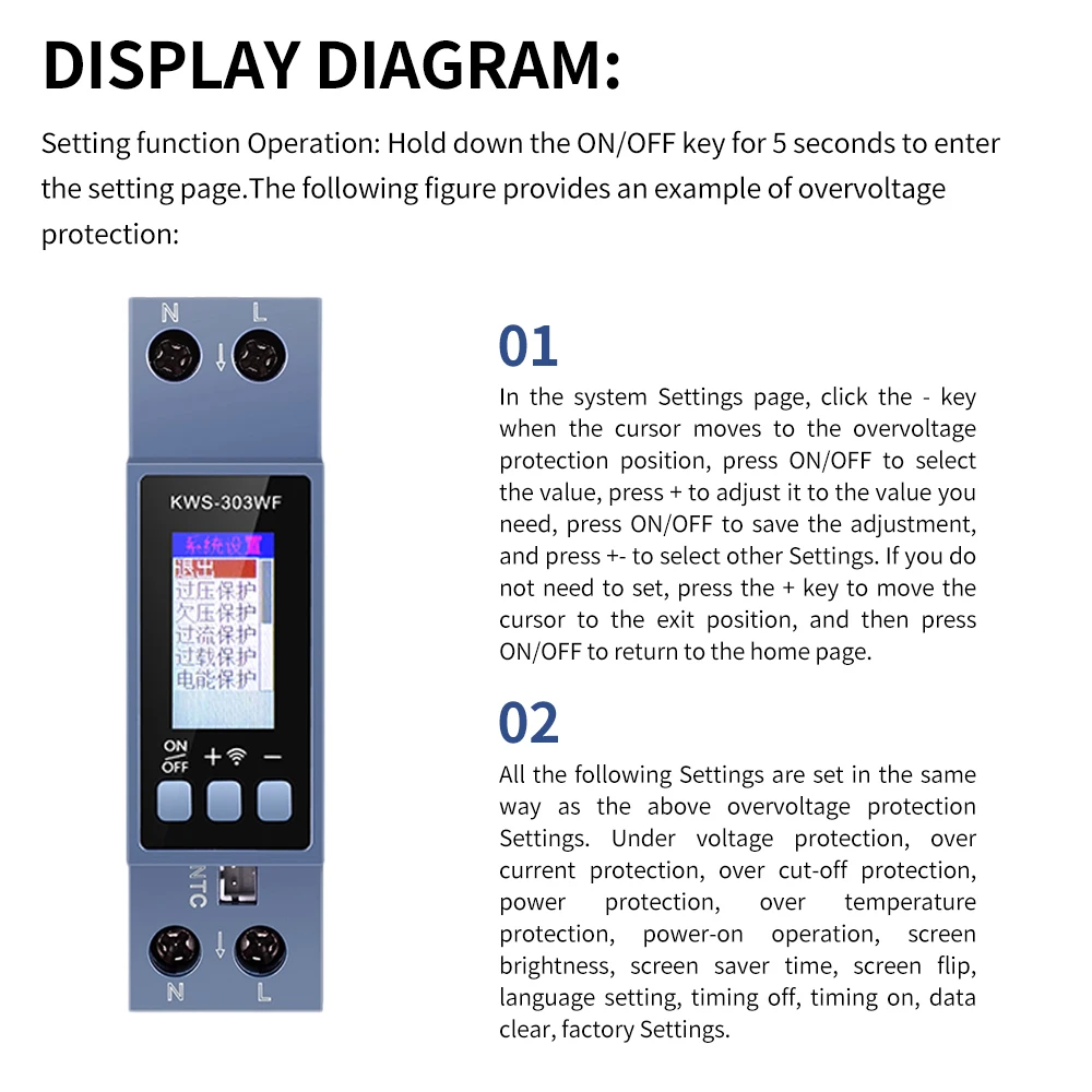 Gaqqee Tuya WIFI Smart Switch Circuit Breaker LED Energy Meter KWh Power Metering Timer Relay Remote Control Smart Life APP-3