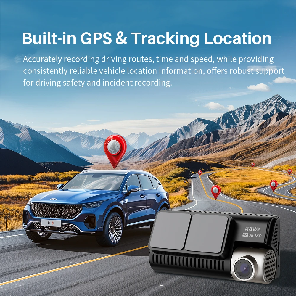 KAWA D11 Front and Rear Dash Cam 4K WiFi Car Camera DVR GPS Video Recorder AI-ISP Color Night Vision Motion Detect Auto Dashcam-4