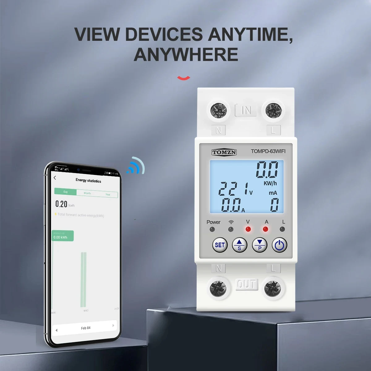 TOMZN 63A 110V 220V smartlife TUYA WIFI Circuit breaker Energy Meter Metering Timer with voltage current and leakage protection-6