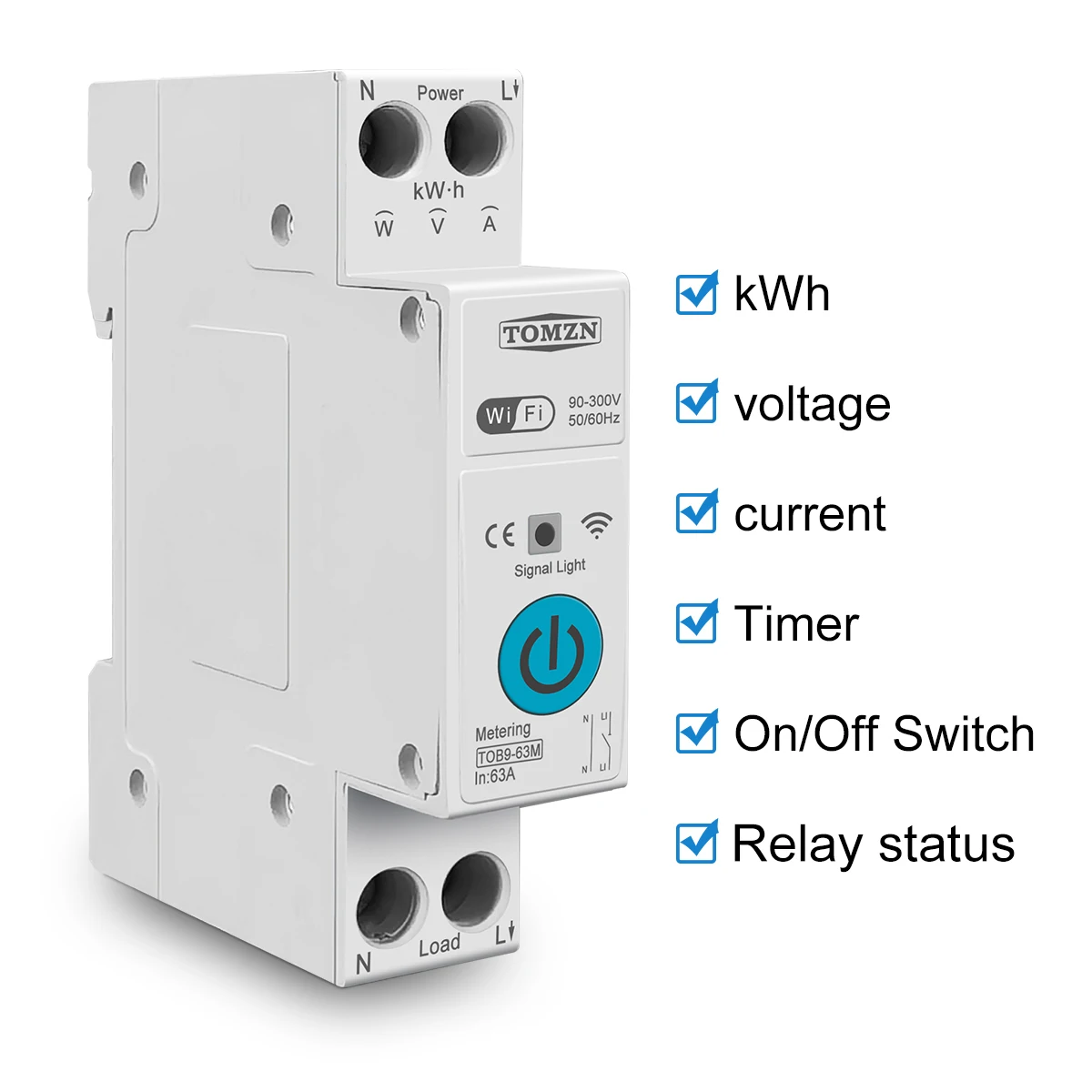TOMZN 63A 1P+N WIFI Smart Switch Energy Meter Kwh Metering Monitoring Timer Relay MCB TUYA smartlife voltage current protection-3