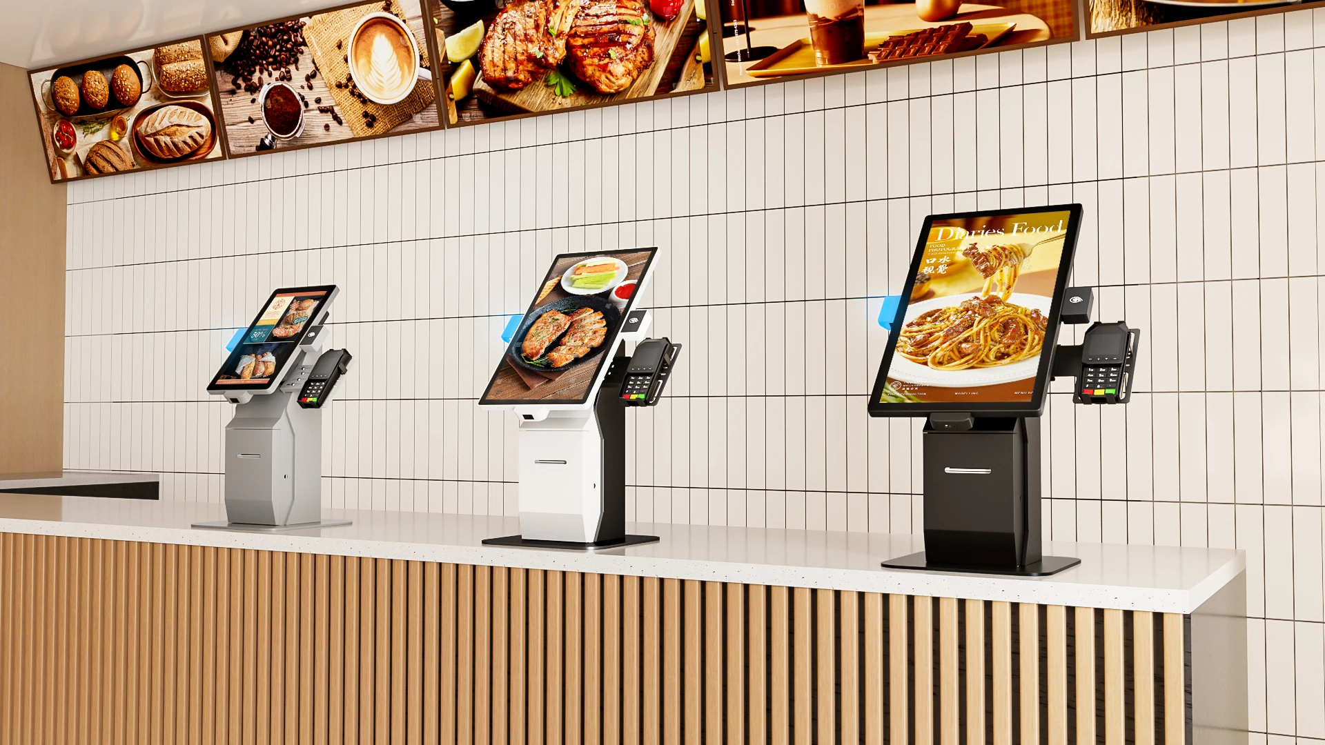 21.5 Inch Counter Top LCD Self Service Kiosk Self Ordering Kiosk Window Operation System Restaurant Ordering Payment Kiosk-4
