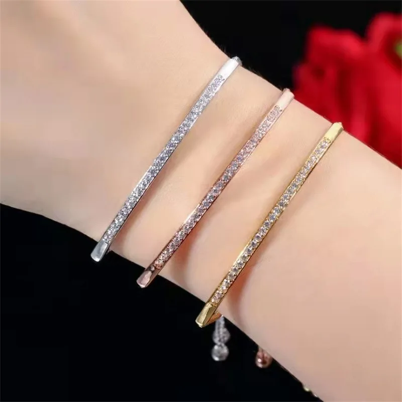 Creative fashion delicate hand jewellery with rhinestones single row arc adjustable bracelet-5